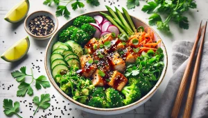 Give your poke bowl a final garnish with some fresh herbs like cilantro