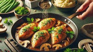 Return the chicken breasts to the skillet