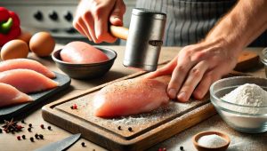 Start by pounding the chicken breasts