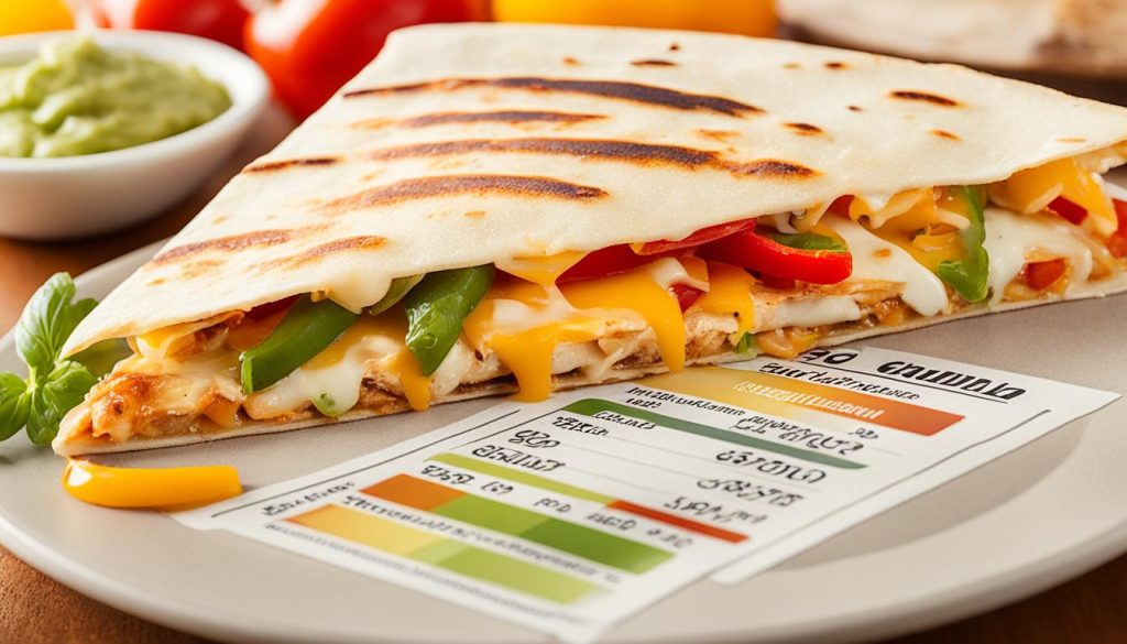 nutrition details of chicken quesadillas